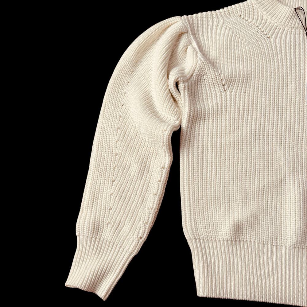 Anthropologie English Factory Women’s Ivory Ribbed Preppy Puff Sleeve Sweater XS - Picture 5 of 16